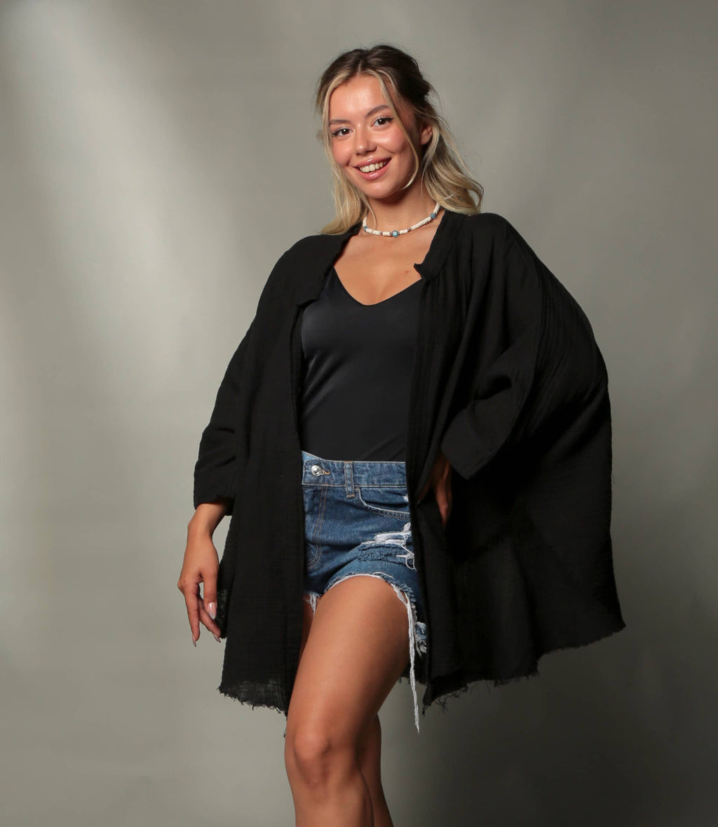 Green Muslin Kimono Robe with Golden Moon Phases / Poncho