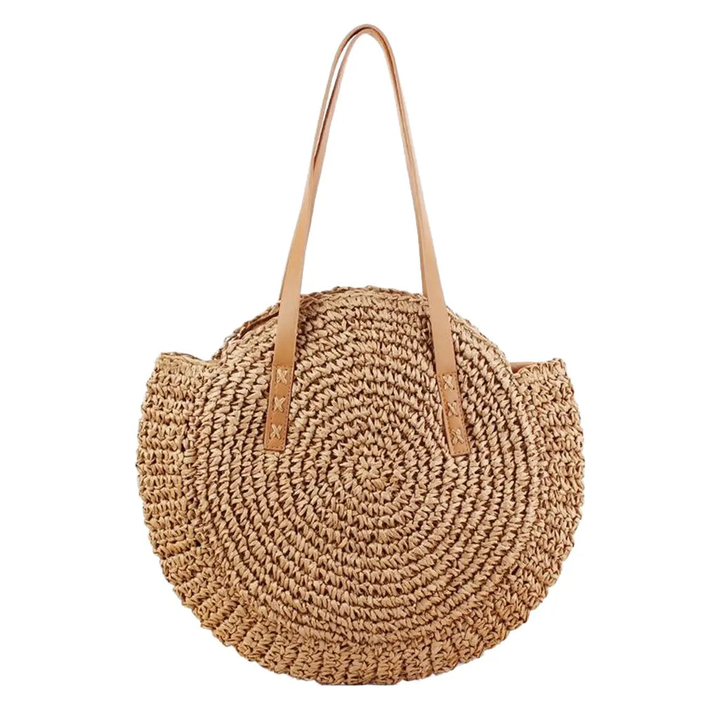 Boho Evil Eye Rattan Wicker Round Beach Tote Bag