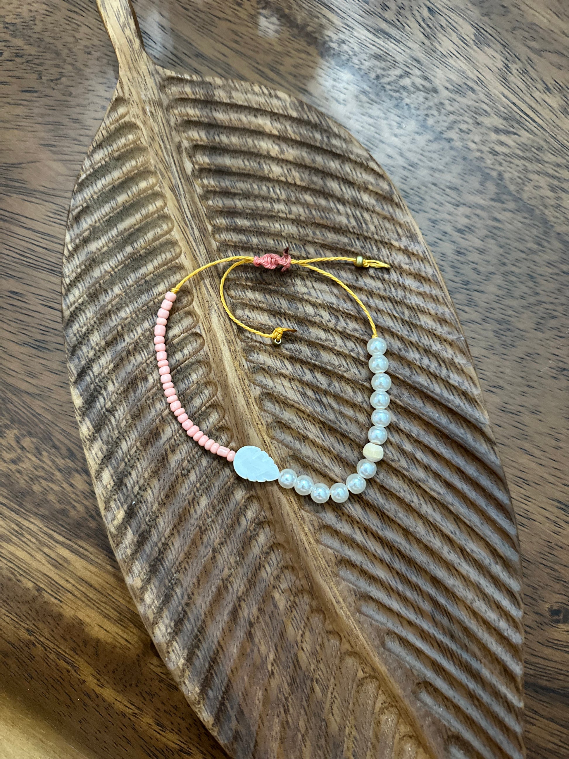 Beaded Pink Leaf Bracelet