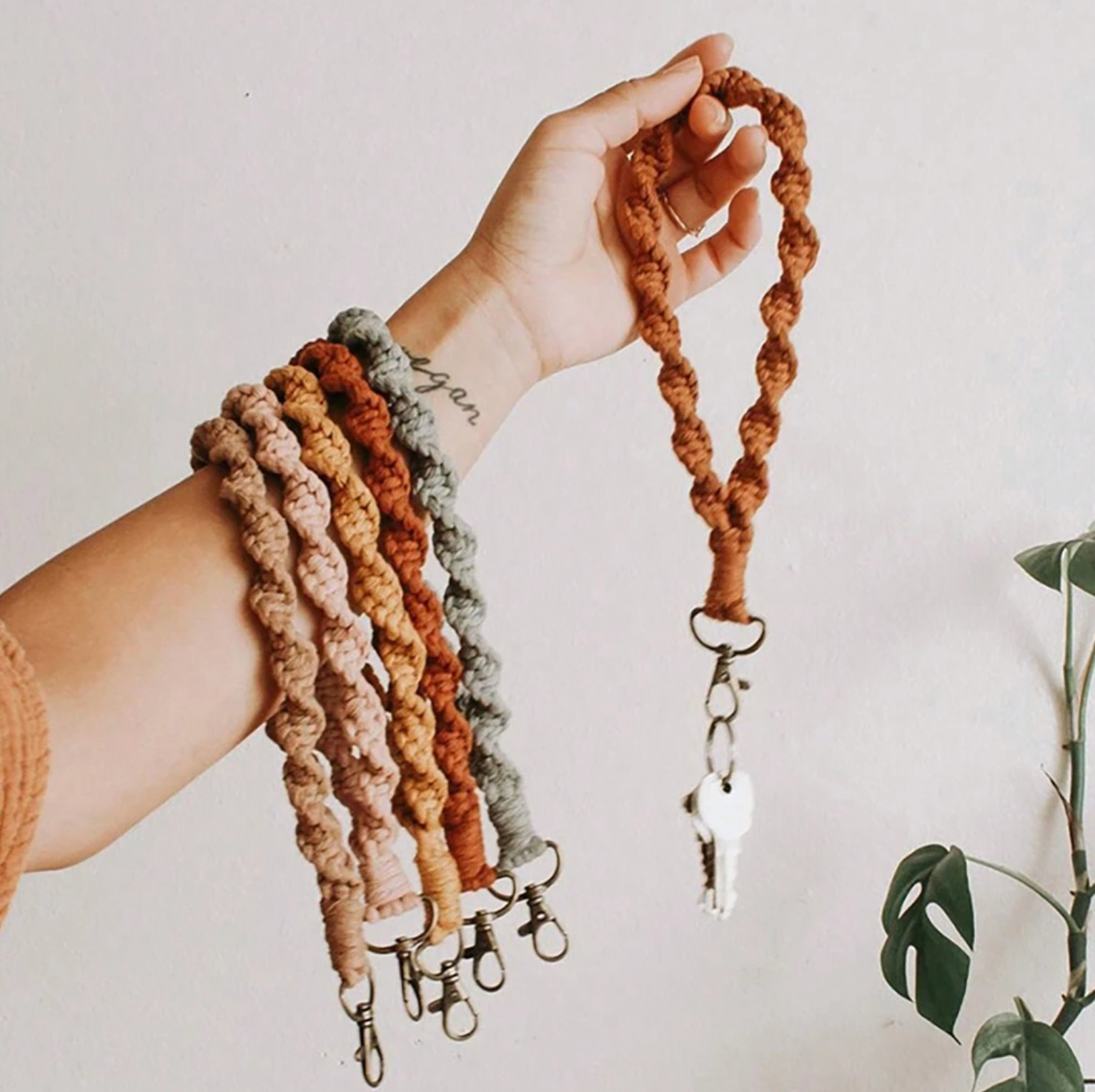 Boho Macrame Keychain, Braided Macrame Wristlet